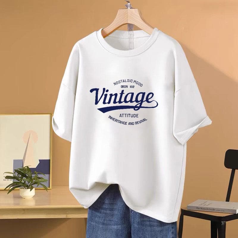 2025 Women's Retro Cotton Slim-Fit Short-Sleeve T-Shirt L (120-135 jin)