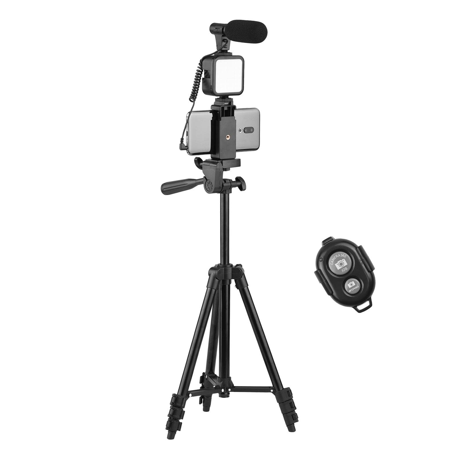 Andoer Phone Vlog Video Kit with Height Adjustable Tripod Phone Holder with Cold Shoe Microphone black