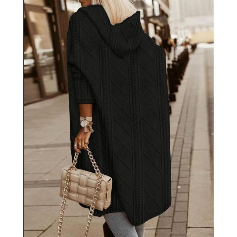 New Women's European and American Twisted Flower Texture Hooded Medium and Long Trench Coat XXL