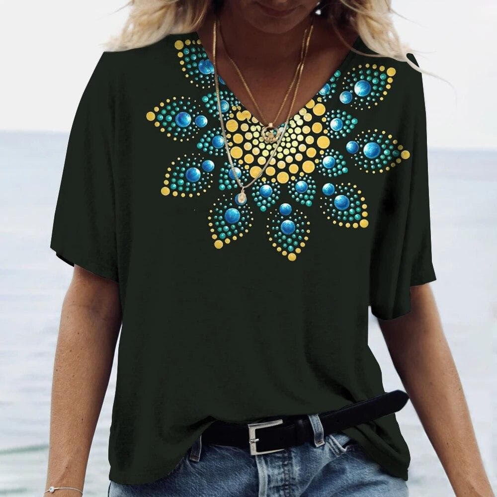 Women T-shirt 3d Fashion Print Gradient Summer Harajuku T Shirt Oversized Tee For Ladies Clothing New Short Sleeve V-Neck Tops XL