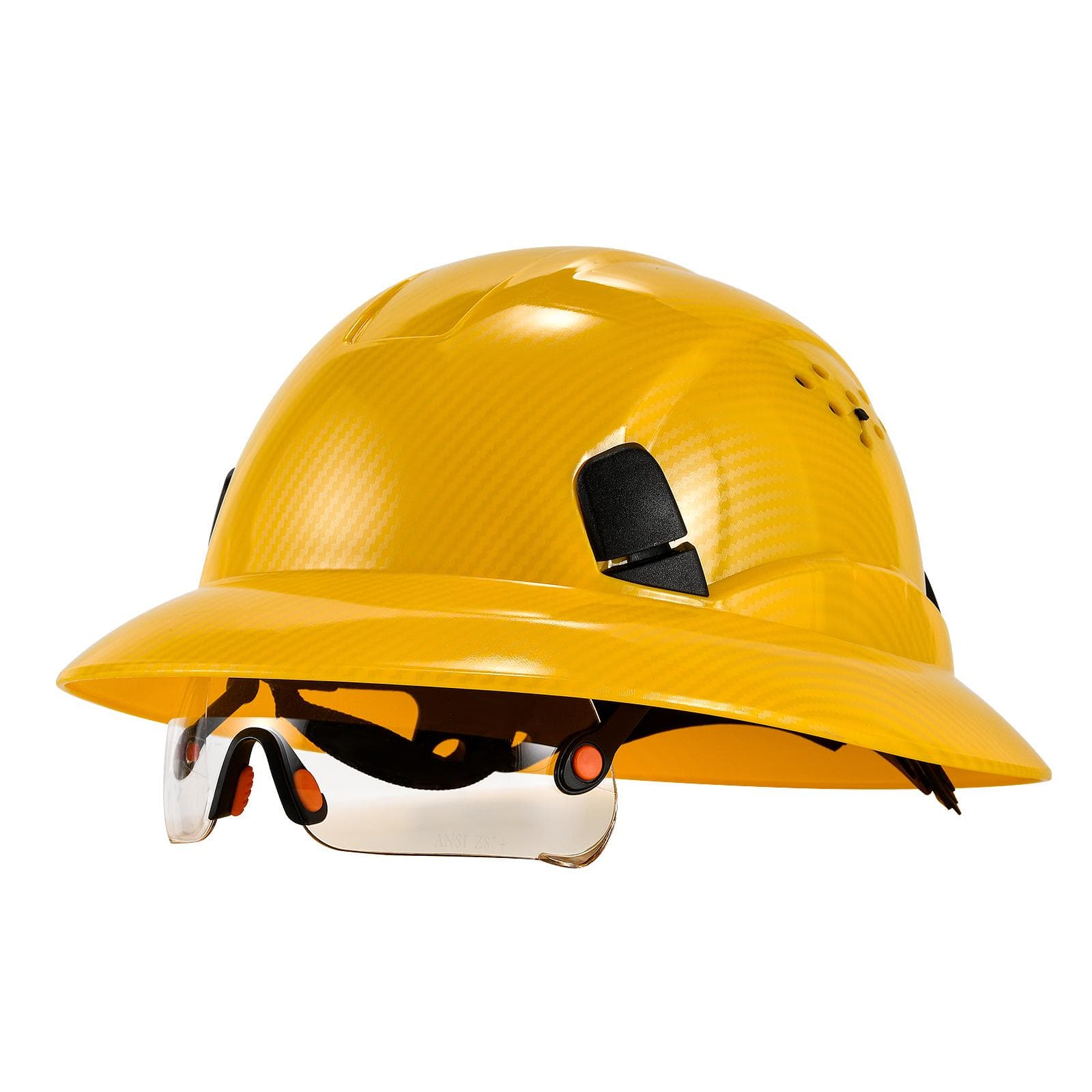 LOEBUCK New carbon fiber full-brim safety helmet with CE goggles anti-collision construction site hard hat GM850 yellow