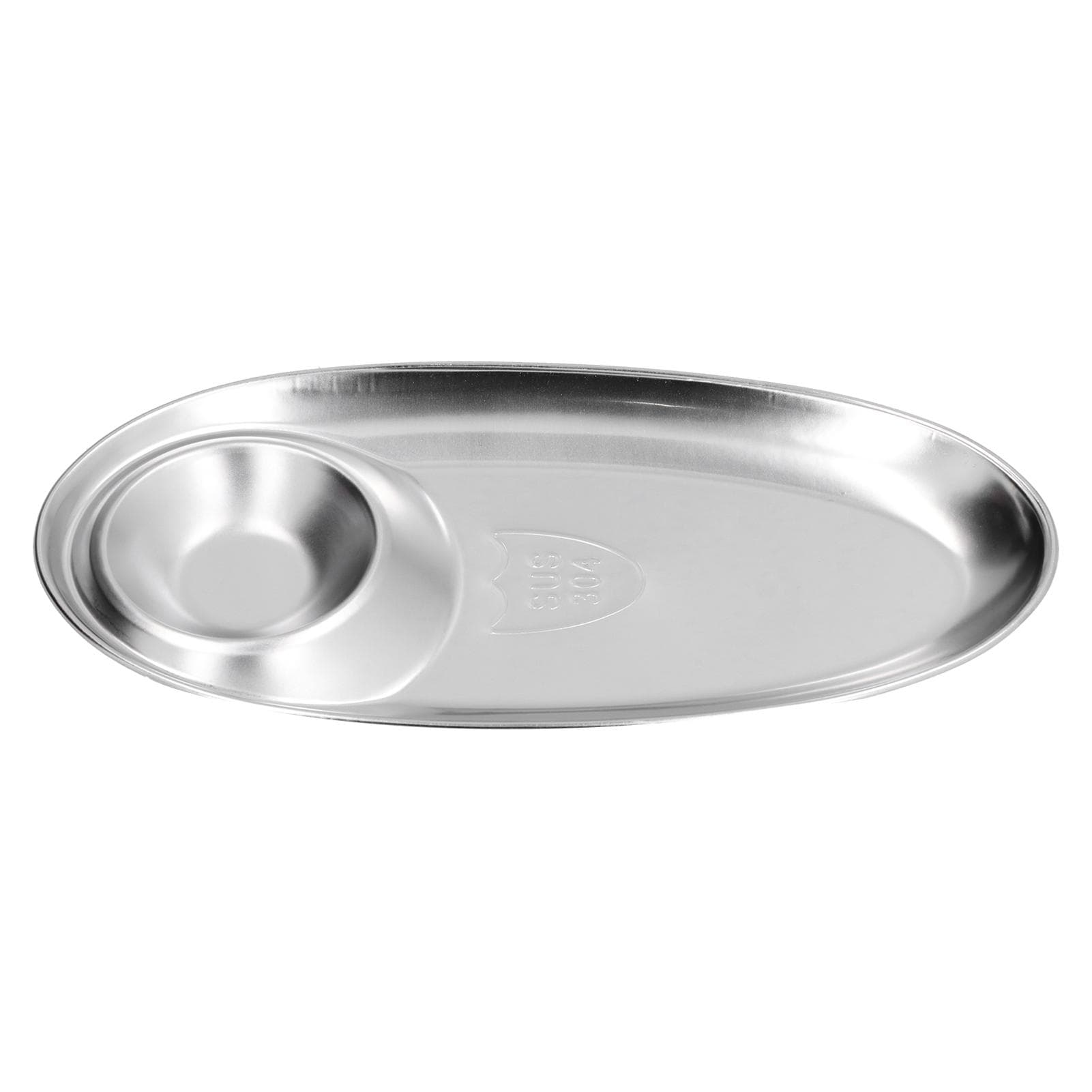 304 Stainless Steel Snack Plate Silver Oval Divided Spice Dish for Home Outdoor CampingS Small