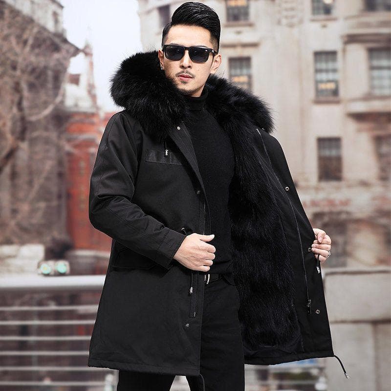 Pike Suit Men's Mid To Long Warm Leather Jacket Thick Oversized Faux Fur Jacket 3XL