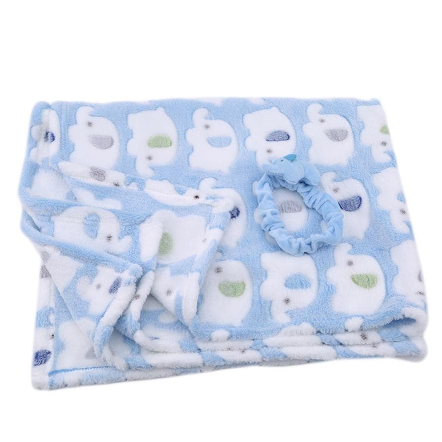 Cute Cartoon Baby Elephant Air Conditioning Blanket Coral Fleece Pillow Quilt Dual-use Elephant Baby Quilt Blanket blue