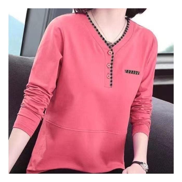 Long-sleeved T-shirt Women's Spring and Autumn Top Large Size New Middle-aged Mother Foreign Versatile Loose Meat-covering Bottoming Shirt 5XL pink