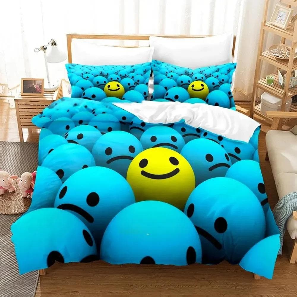 Cartoon Smiley Bedding Set Duvet Cover Bed Set Quilt Cover Pillowcase Comforter king Queen Size Boys Adult Bedding Set 70x133cm 2pcs