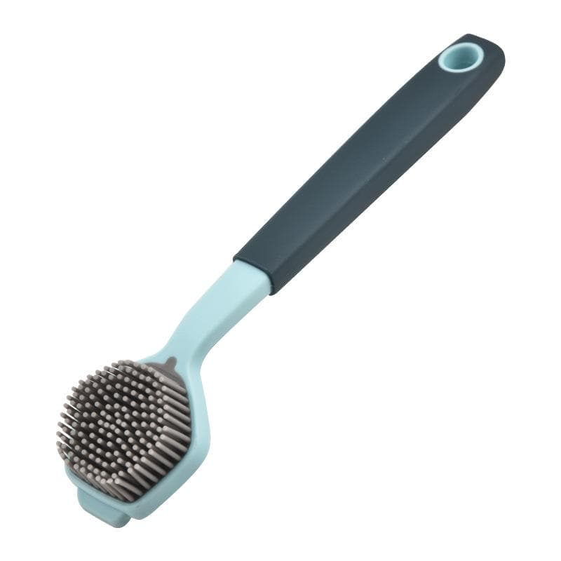Kitchen Cleaning Brush with Soft Plastic Long Handle and Silicone for Dishes and Pots Decontamination blue