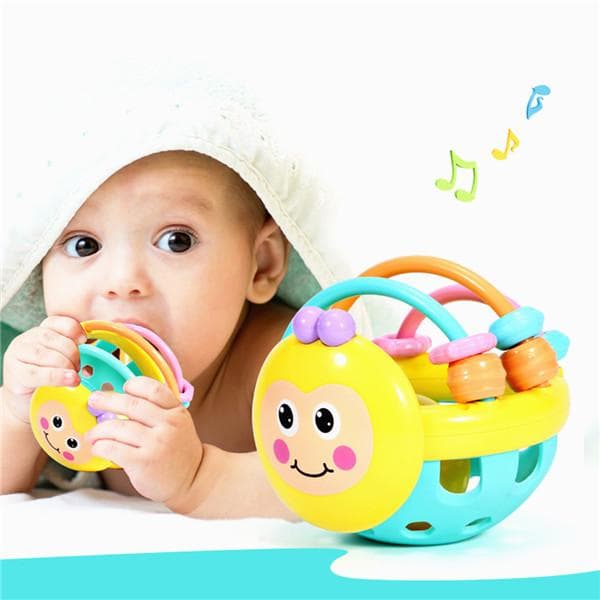 Soft Rubber Cartoon Bee Hand Knocking Rattle Dumbbell Baby Early Educational Toys for Kids Preschool