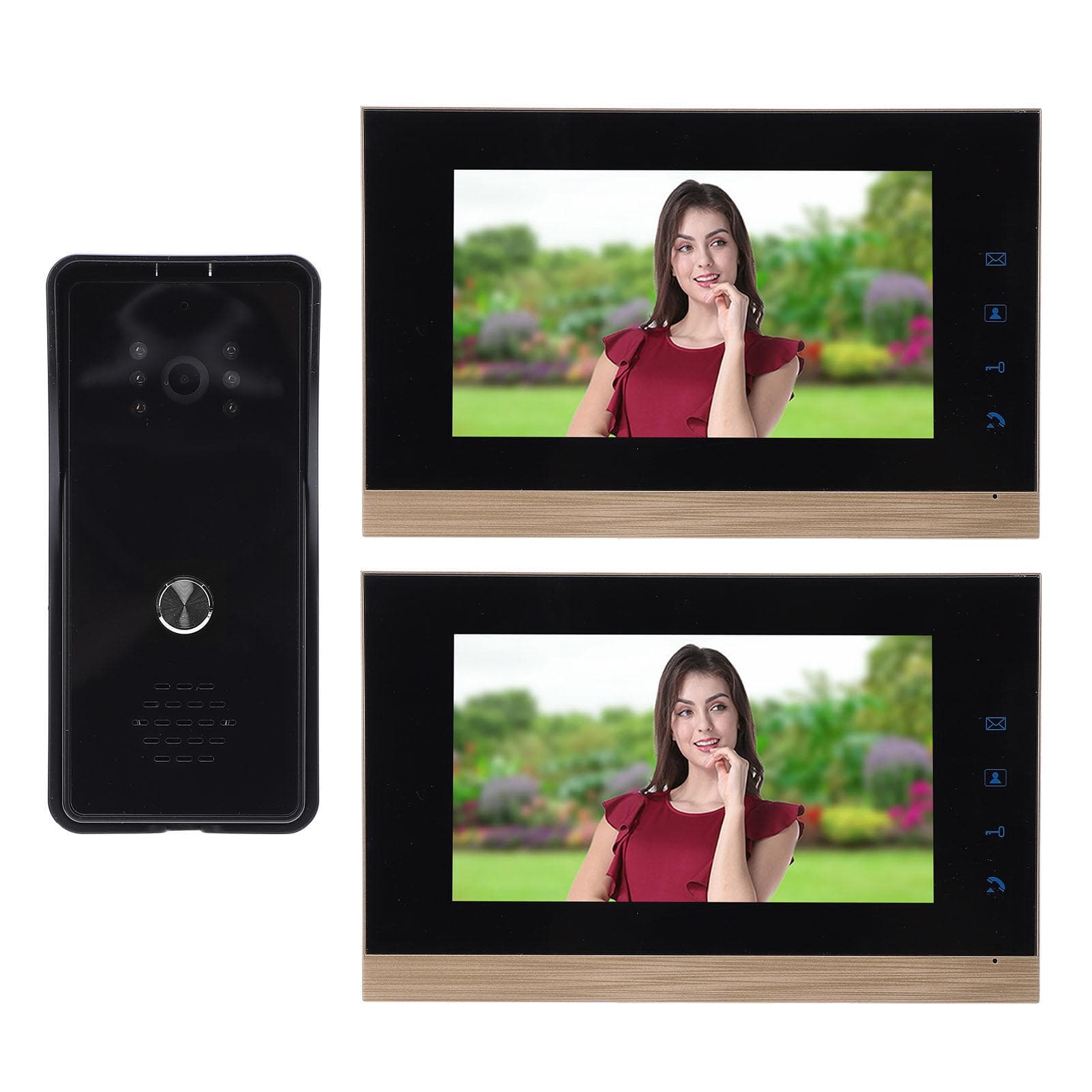 Wired Video Intercom System 7in Visual Intercom Doorbell System with Camera 6 Infrared Lights for US Plug black