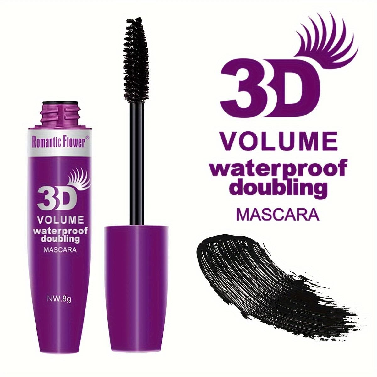 Black Mascara Long Lash Silk Fiber Mascara 3D Volume Long Lasting Eyelash Lengthening Thick Curling Natural Smudge Proof Mascara 1pc