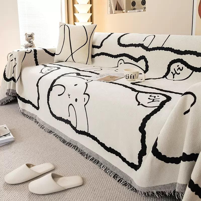 Sofa Cover Cloth Integrated Towel Cartoon Cute Bear Chenille Jacquard Backrest Universal Blanket Dust Cover Thickened Cushionmat 180x130cm1pcs