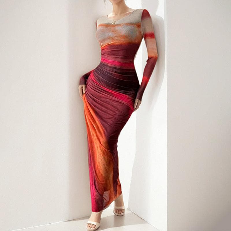 Spring Women's Clothing Temperament Elegant and Sexy Slim Waist Long-sleeved Dress XL red
