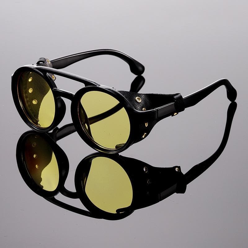Unisex Vintage Steampunk Sunglasses Men Retro Round Leather Sun Glasses UV400 Protection Outdoor Goggles 1PC