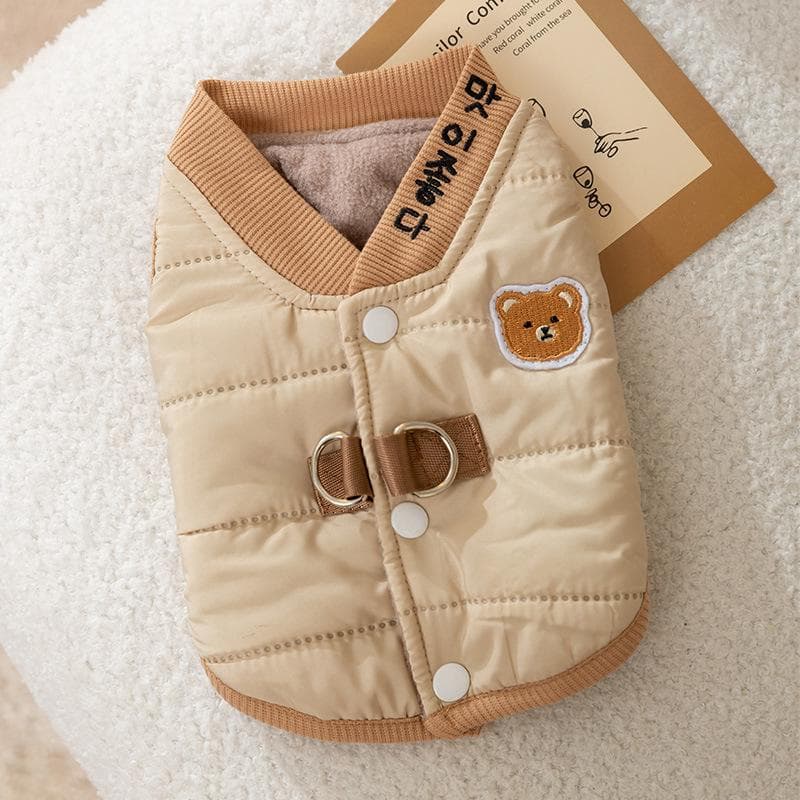 Korean Version of Cute Wind Cat Autumn and Winter Warm Clothes Bear V-neck Traction Vest Dog Pet Two-legged Cotton-padded Coat XXL