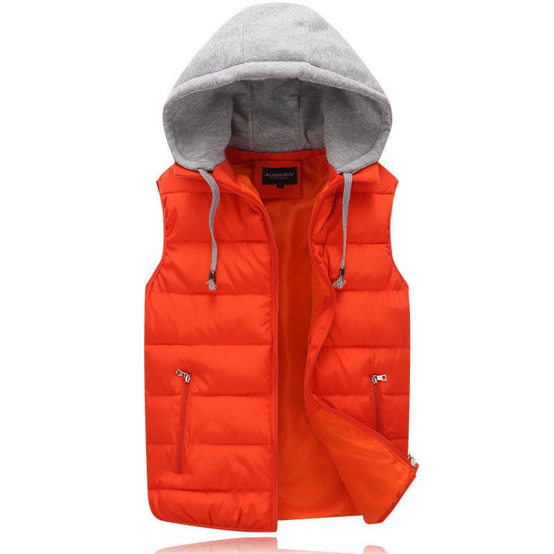 Warm Hooded Vest Coat for Women Men Couples Thicken Sleeveless Waistcoat L orange