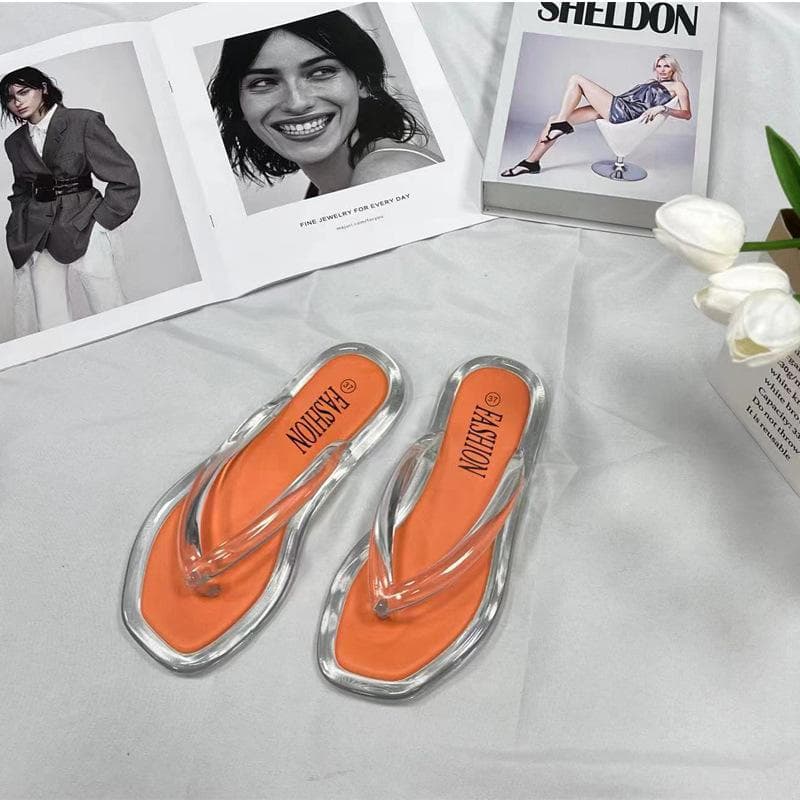 Pvc Transparent Flip Flops Shoes Women Slippers Flats Summer Sandals Fashion Beach Dress Casual Female 38 orange