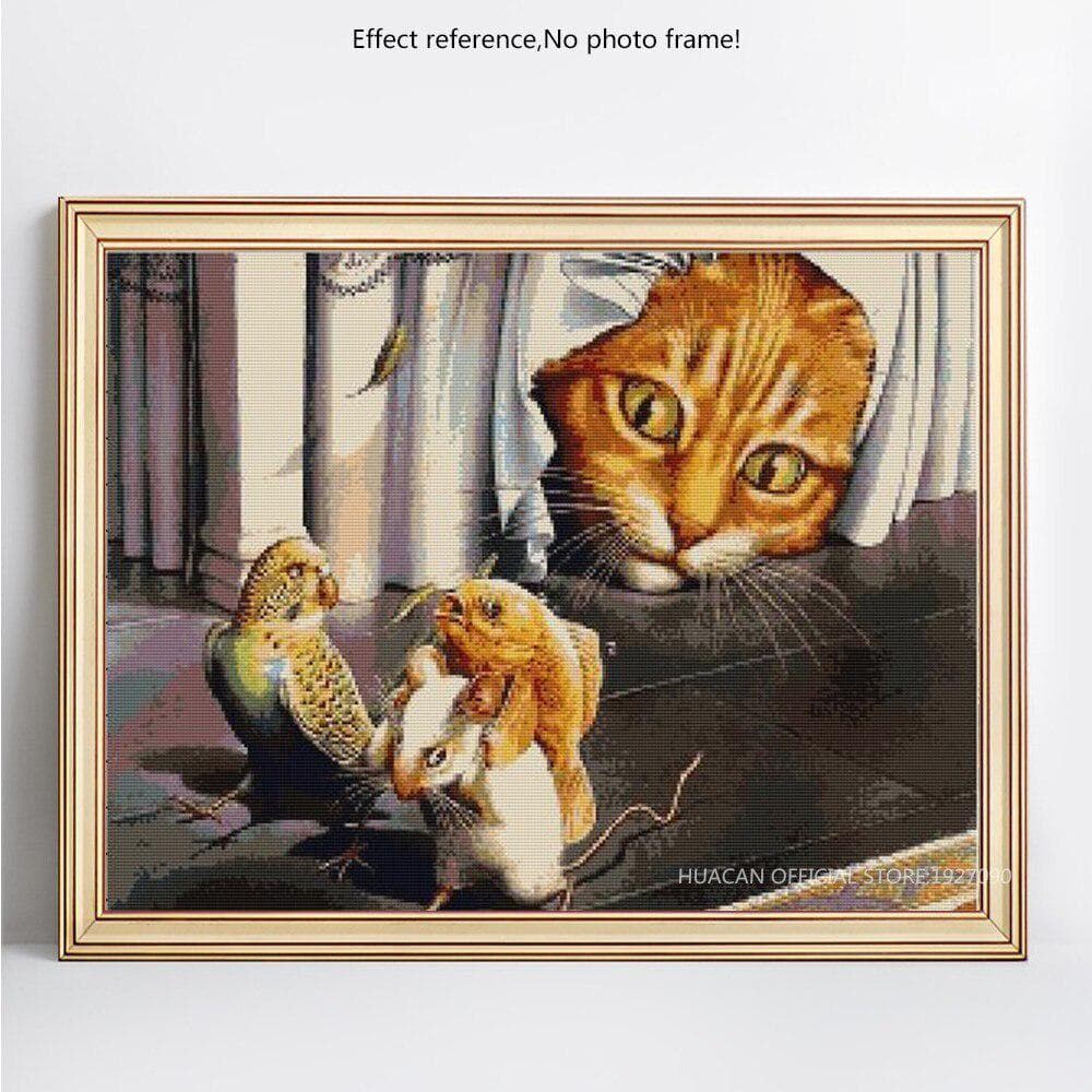 Diamond Painting Cat And Mouse Rhinestone Mosaic Diamond Embroidery Cross Stitch 20X30CM