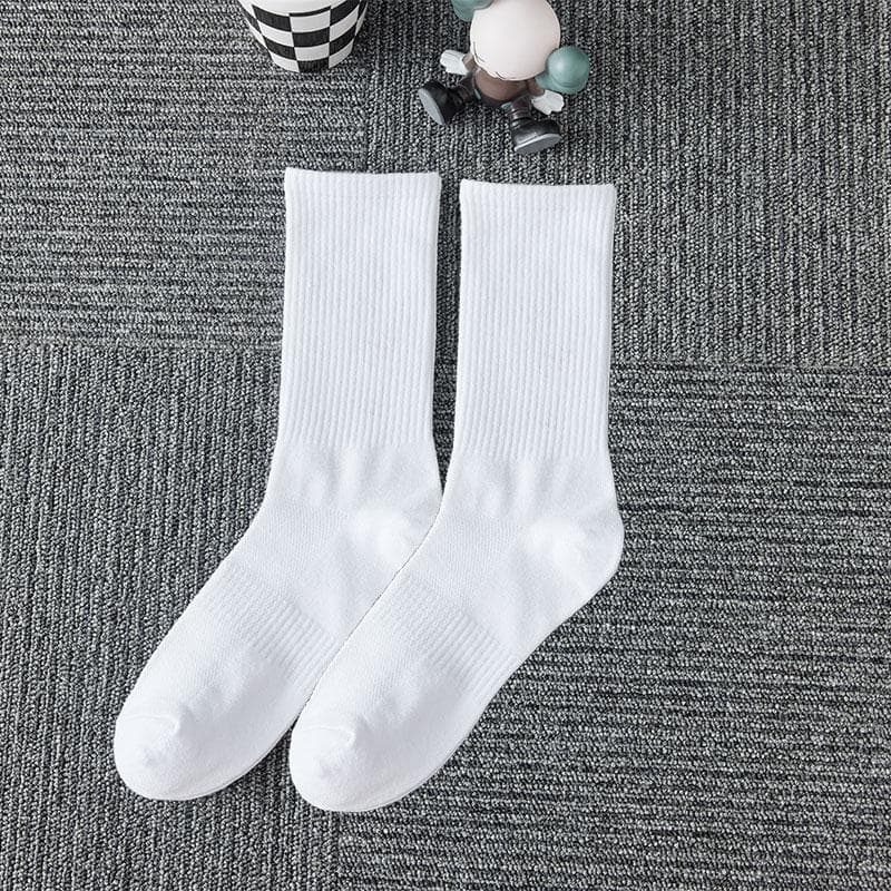 White Ribbed Long Socks -MTNC Comfortable and Breathable Casual Wear M(EU38-43) white