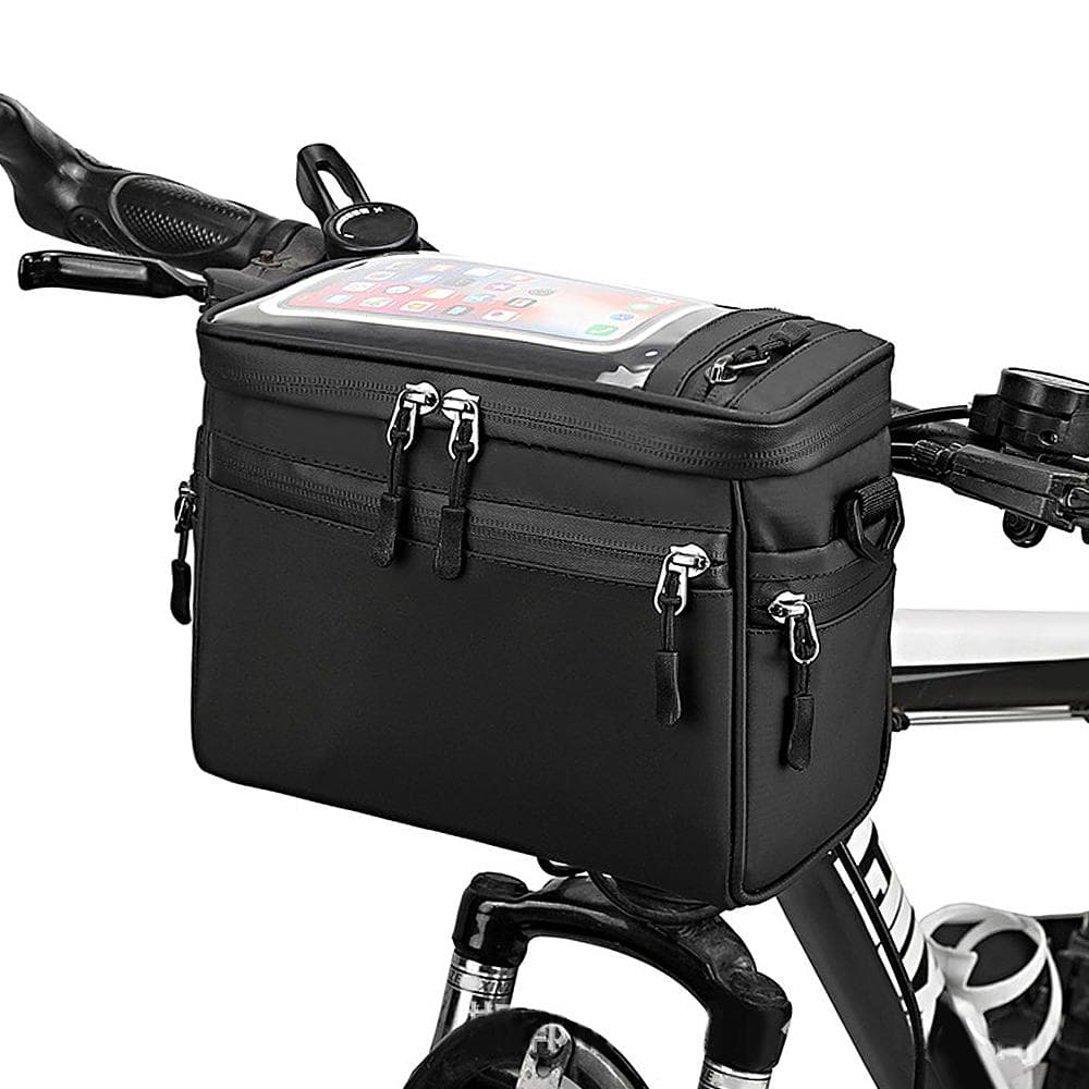 Bicycle Handlebar Bag Cycling Bike Front Tube Bag Bike Pannier Shoulder Bag Carrier Pouch black