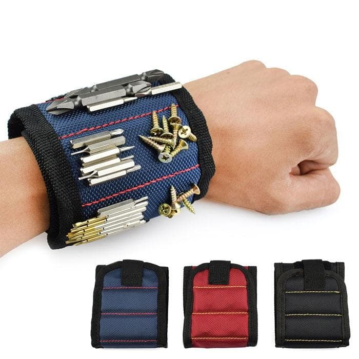 Magnetic Wristband with Strong Magnets for Holding Screws, Nails, Drill Bits Great for Your Tool Bag 1 piece black