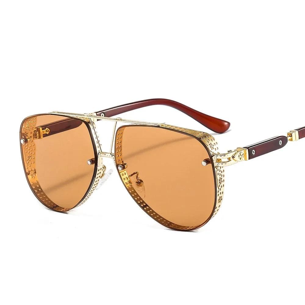 New Luxury Metal Sunglasses Men Women Designer Golden Frame Gradients Lens Trendy Pilot Gafas De Sol Hombre