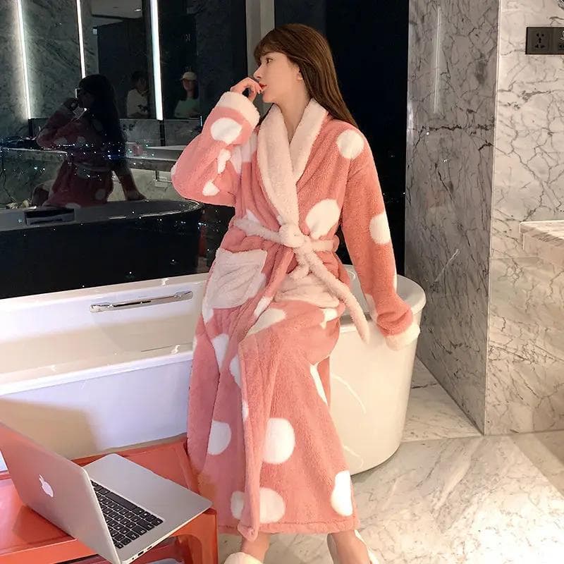 Women's Printed Mid-calf Robe Design Winter Warm and Thickened Korean Style Home Wear Casual and Popular Women's Loose Bathrobe XL