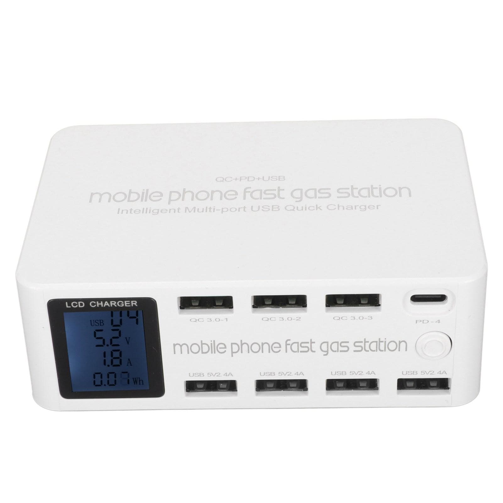 100W 8 Port USB Charging Station Multiport USB C Charger Station with LCD Display for Smart Phone US Plug