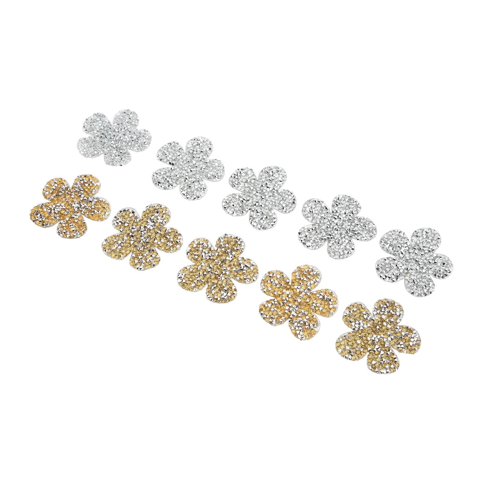 10PCS Rhinestone Applique Patches Yellow Silver Rhinestone Flower Shape Patches Flowers DIY Hand