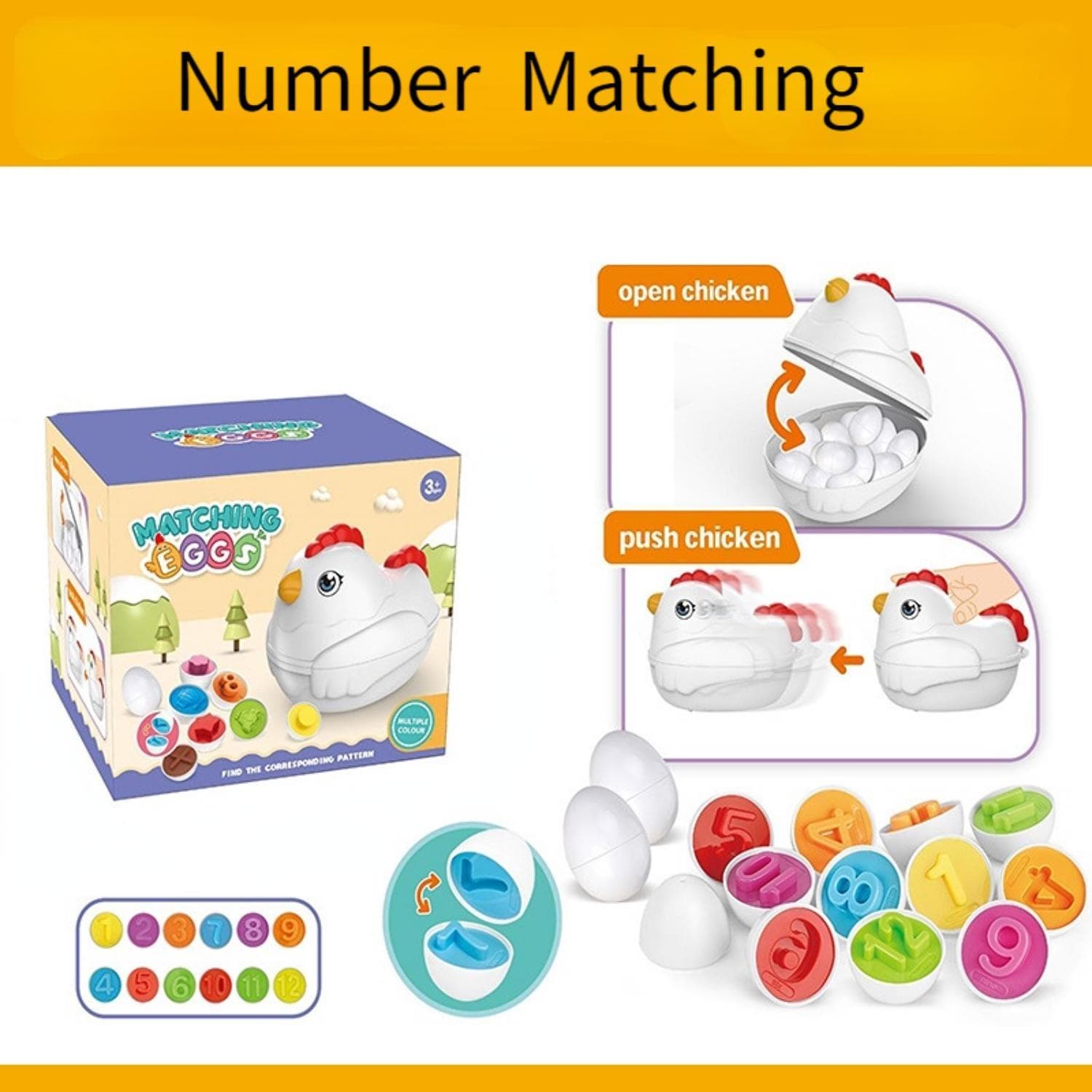 Toddler Chicken Eggs Toys,Color Matching Game Shape Sorter for Kids, Fine Motor Skills Sensory Toys,Educational Toys Number Matching multicolour