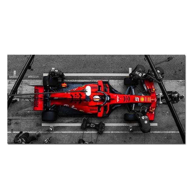 Red Racing Car Posters Canvas Print Racing Car Gift Wall Art F1 Wall Room Decor Running Car Changing Tires on The Field Painting 60cm×170cm NoFrame