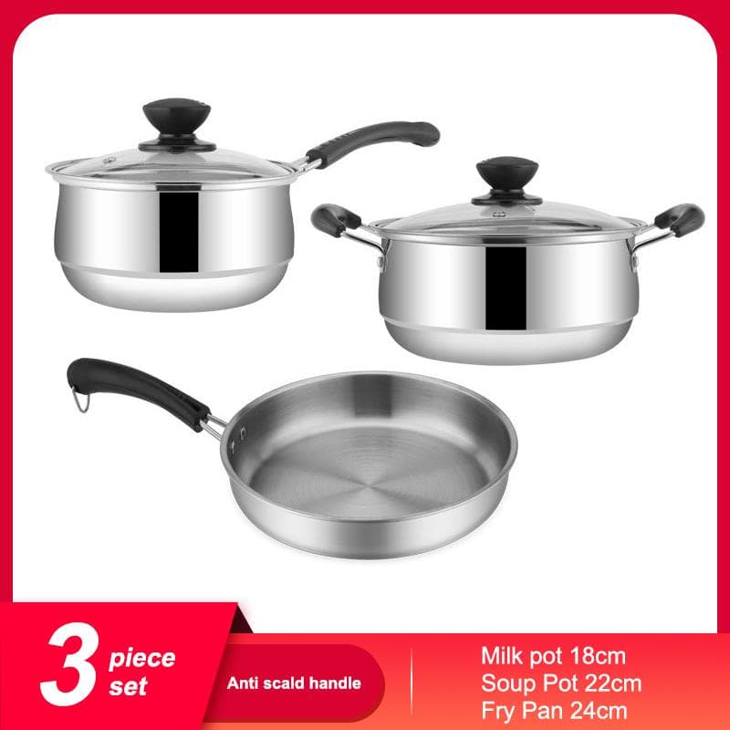 Stainless Steel Cookware Set Kitchen Pot Set Milk Pot Soup Pot Frying Pan Kitchenware Gift Set silver