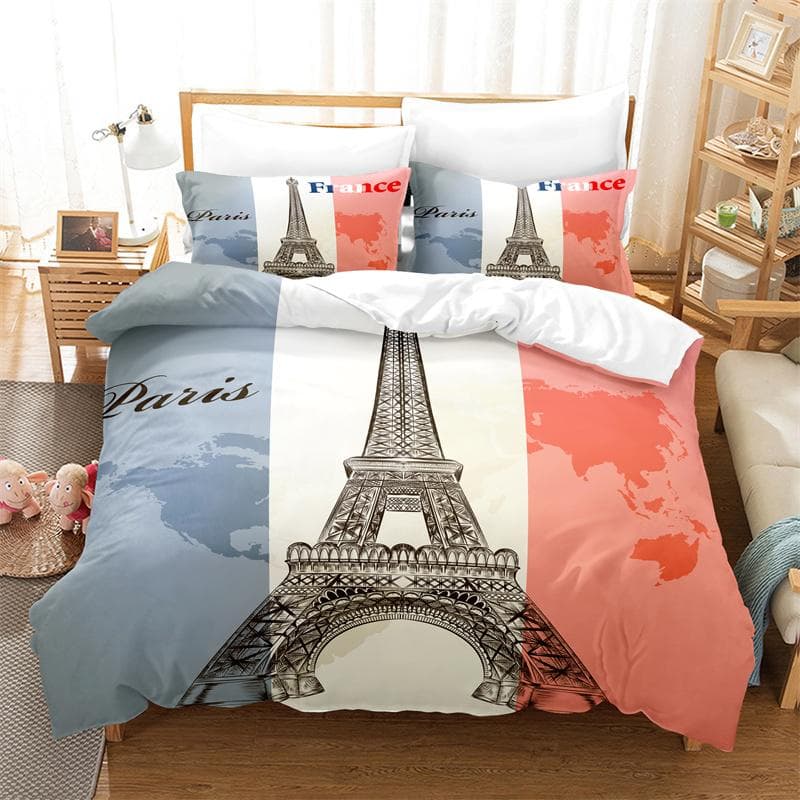 Cartoon Eiffel Tower Duvet Cover Set Girl Quilt Cover Fashion Gorgeous Children's Comforter Set Couple Bedding Sets Bed Set EU single(135x200cm)