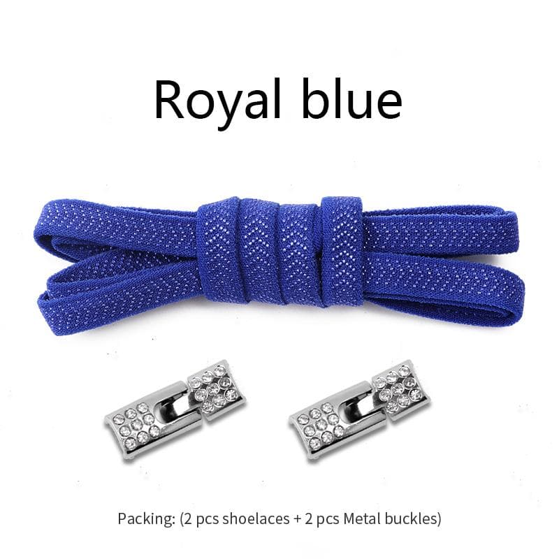 NO.8 No Tie Shoelace Elastic Laces Sneakers Shoelaces Without Ties 8MM Width Kids Adult 4Pcs Diamonds Cross Lock Shoes Accessories Royal blue