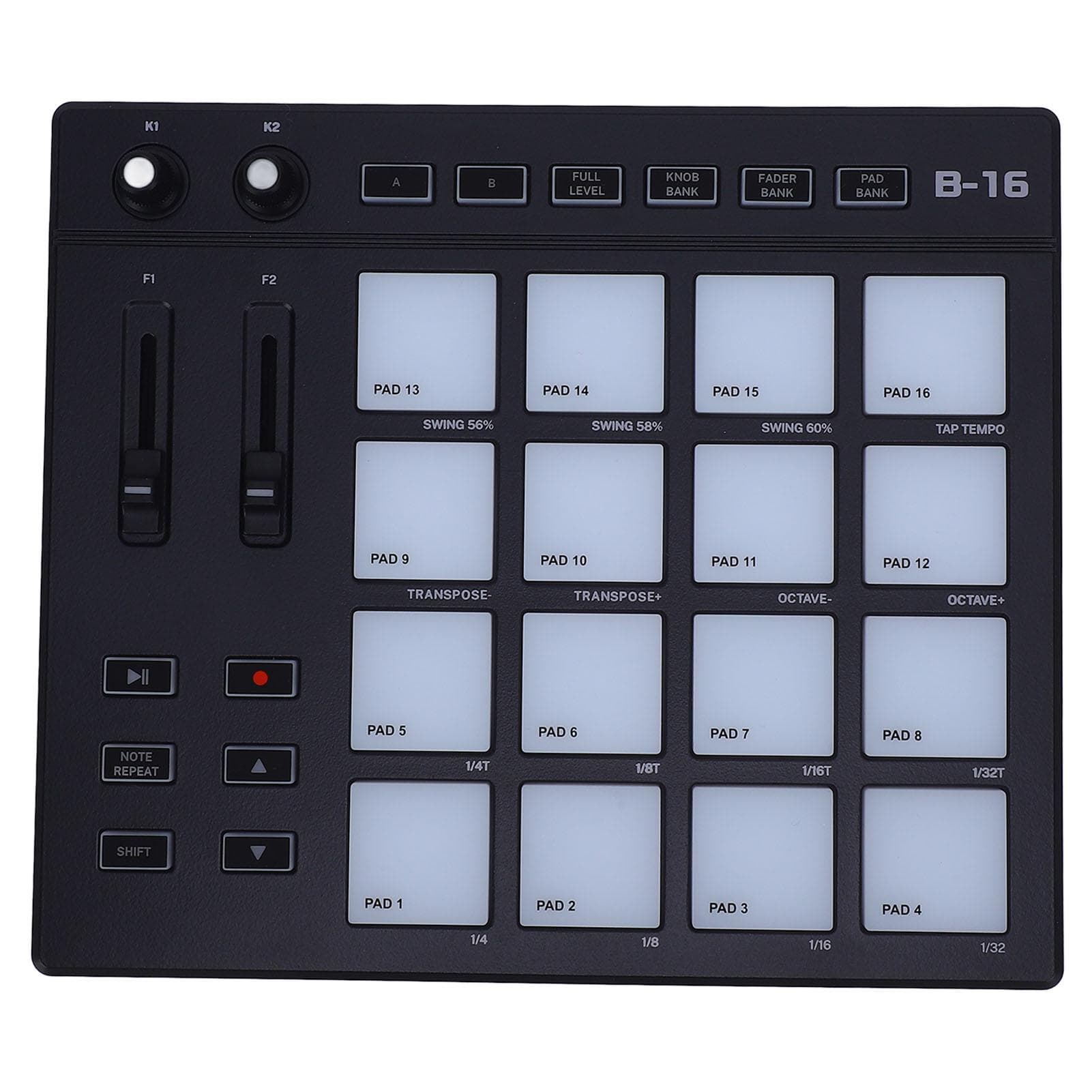 MIDI Controller with 16 Drum Pads 2 Assignable Fader Knobs RGB Portable MIDI Drum Pad for Music