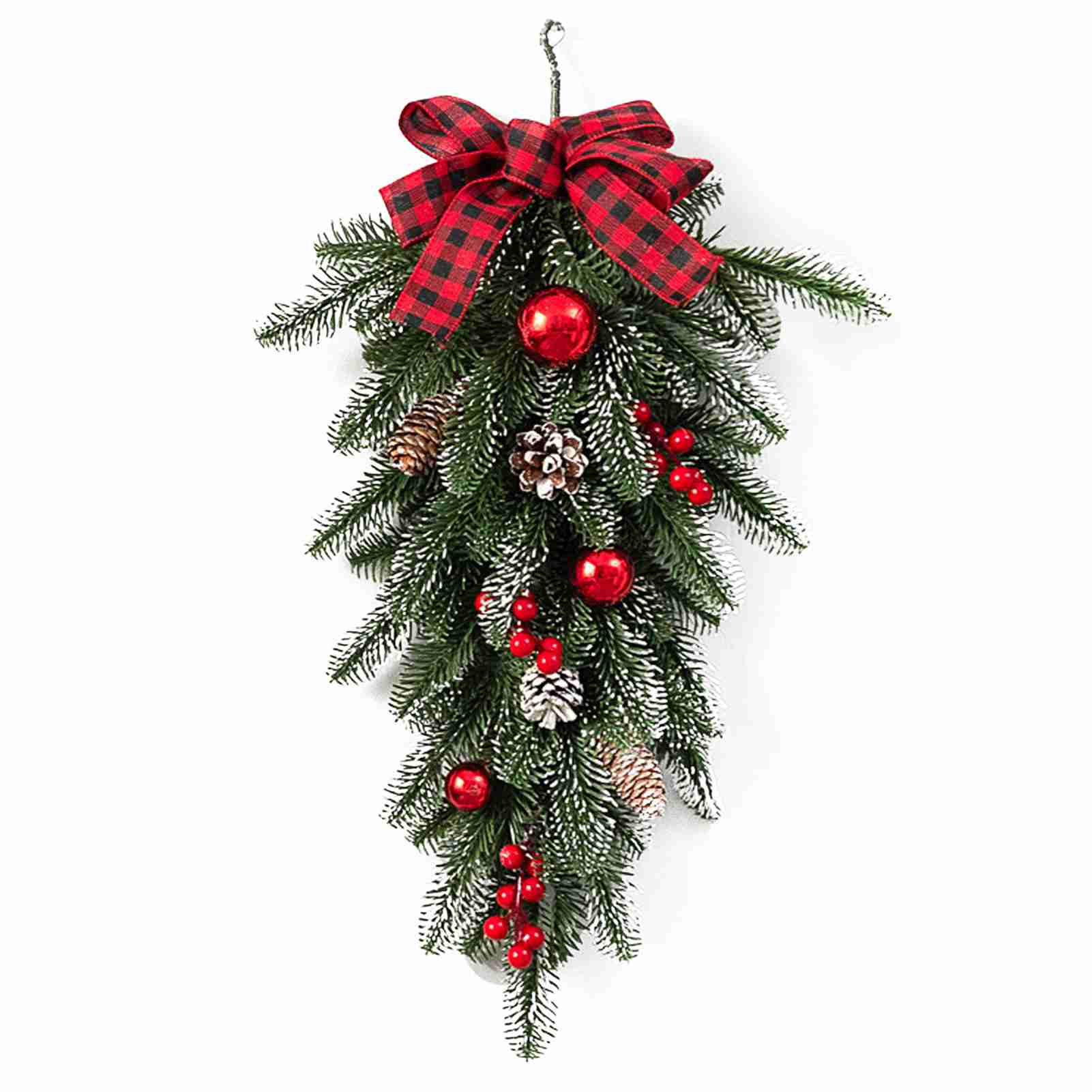 Xmas Upside Down Wreath Realistic Artificial Decorative Teardrop Wreath for Home Holiday Party