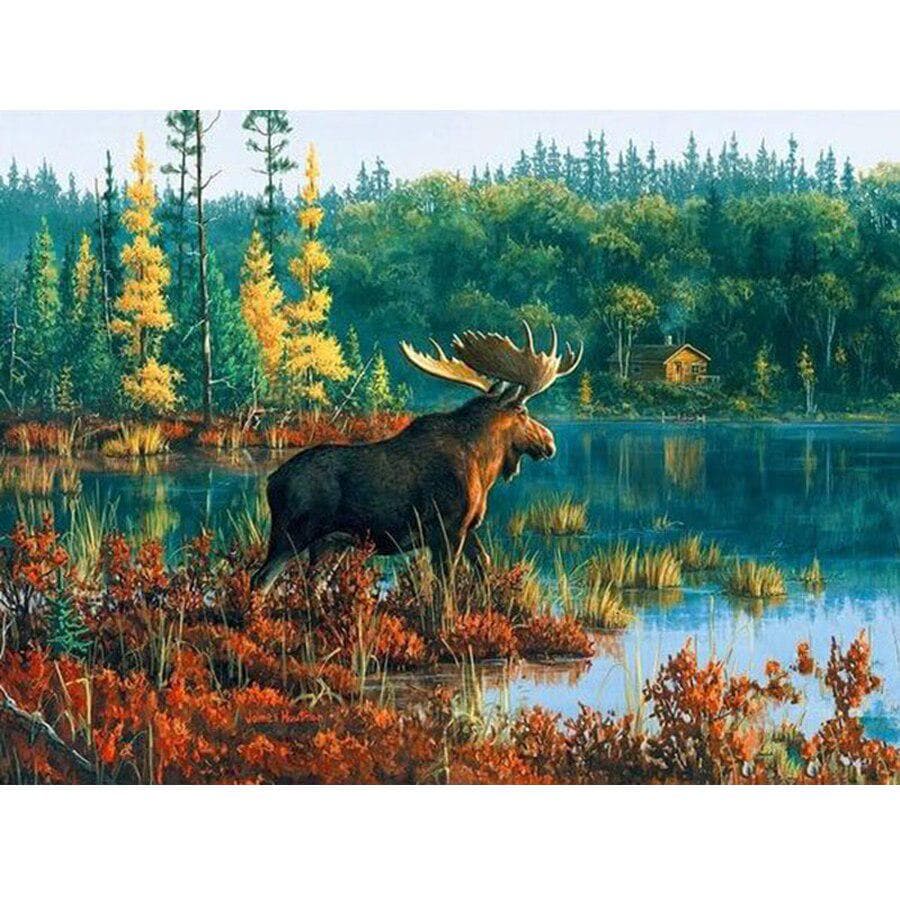 5d Diy Mosaic Art Needlework Lake Elk Diamond Painting Rhinestone Cross Stitch 20X30CM