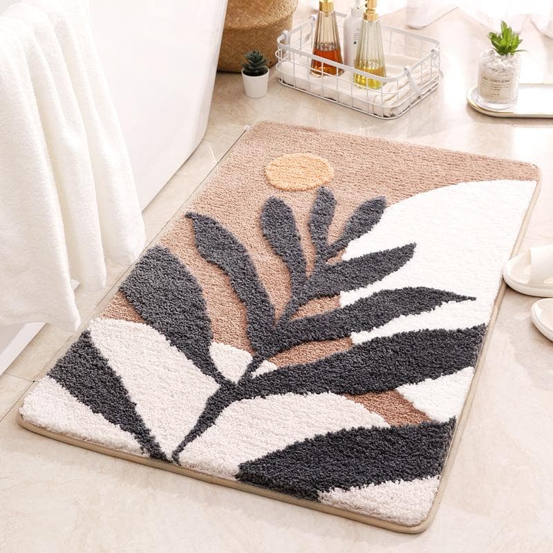 Bathroom Rugs Colorful Abstract Leaves Cute Bath Mat Boho Bath Rug Microfiber Floor Mats for Tub Bathroom Indoor Doormat 40x60cm
