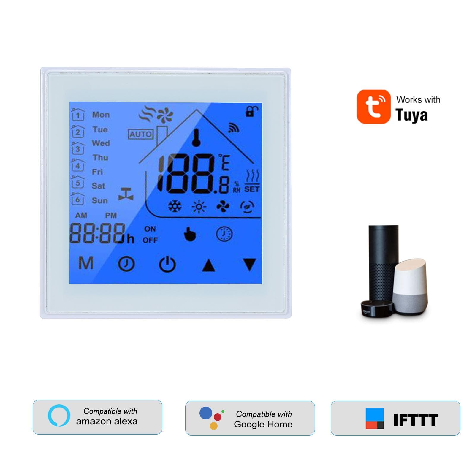 WiFi Smart Thermostat Temperature Controller LCD Display Week Programmable for Water Heating Tuya white