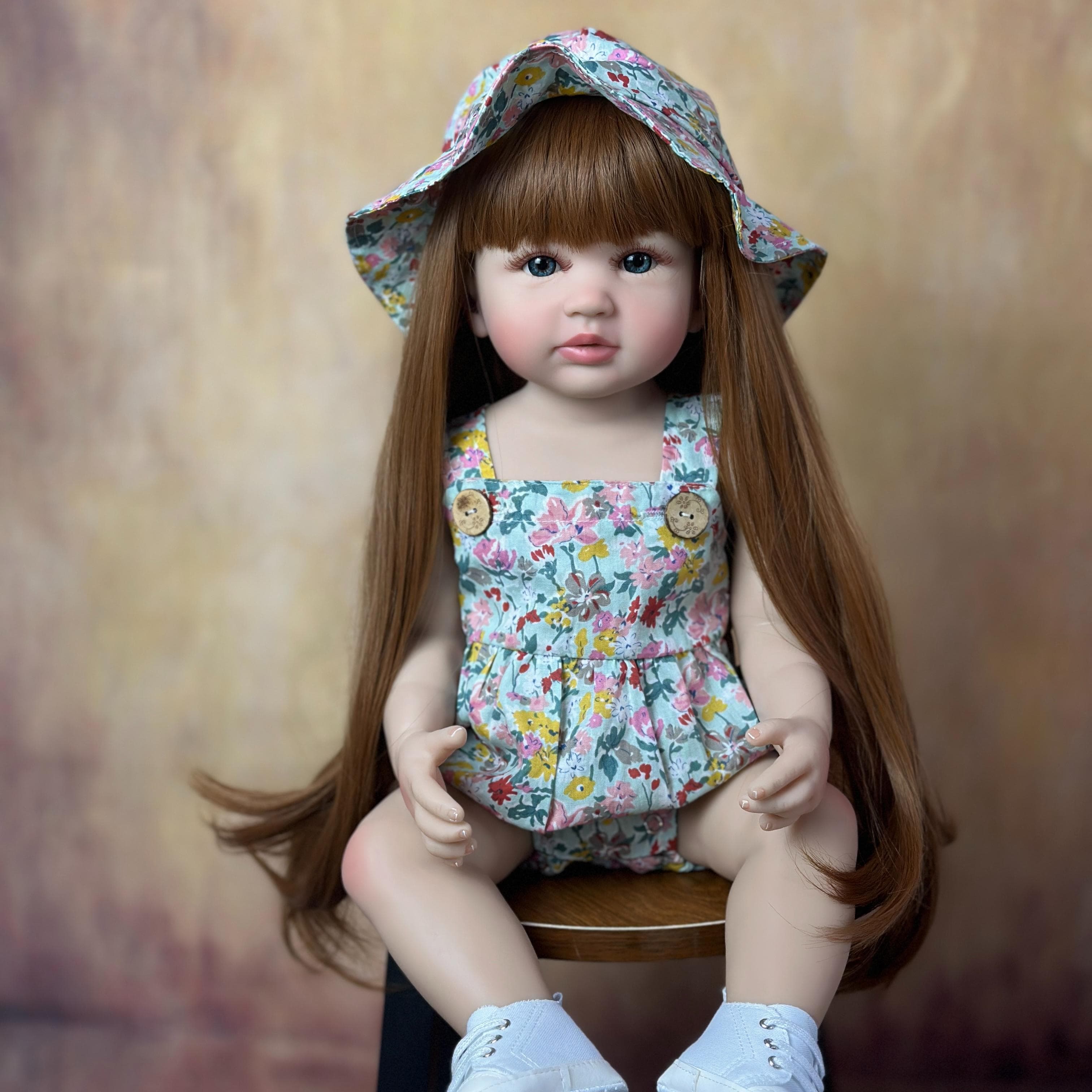 Reborn Baby Brown Hair Lifelike Full Silicone Body Girl Doll Toy 55 CM 22 Inch Realistic Princess Toddler Bebe Gift