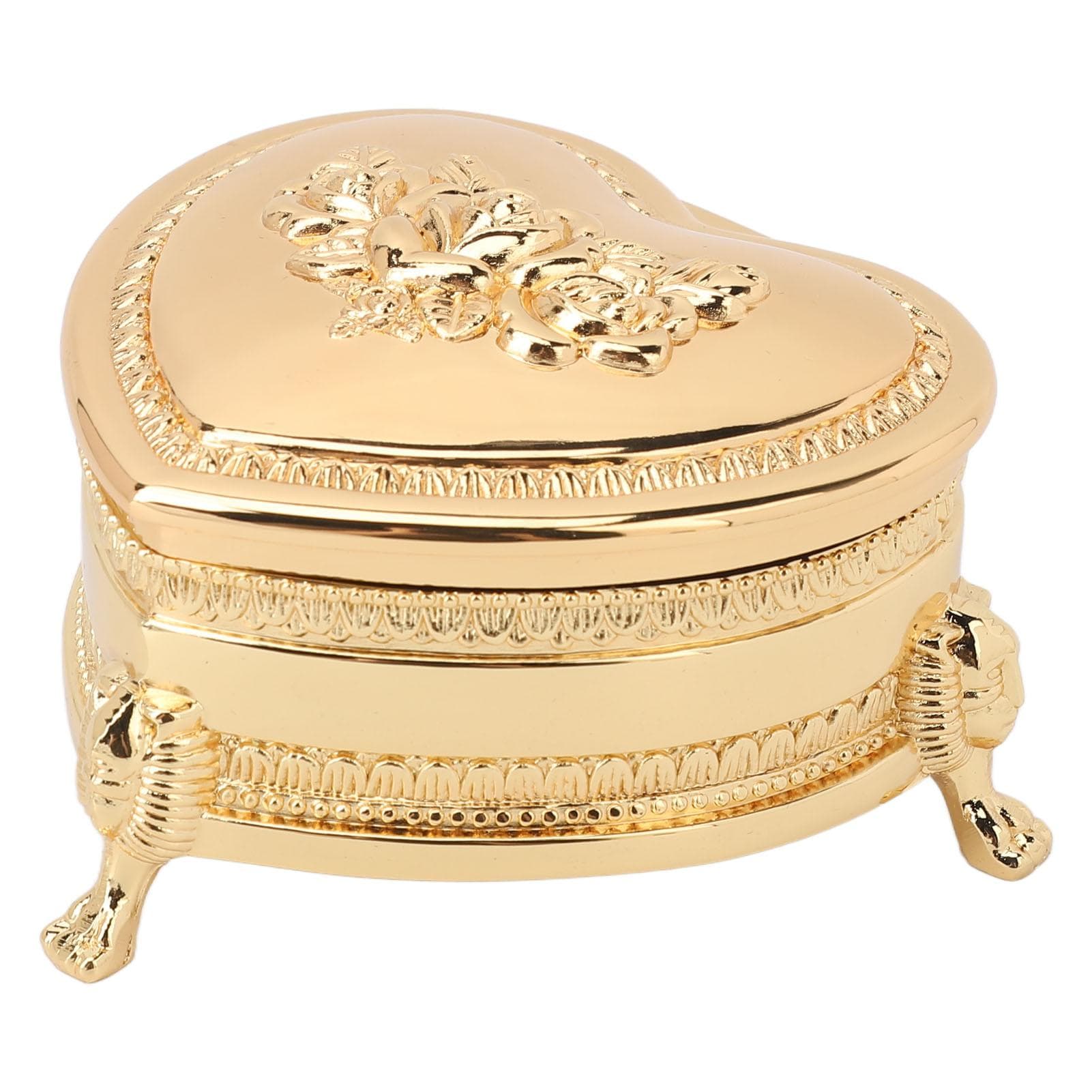 Metal Heart Shape Jewelry Box Zinc Alloy Vintage Heart Trinket Box Golden Trinket Organizer for