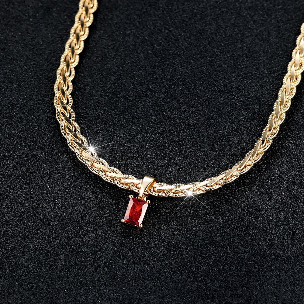 Luxury Gold Color Twist Chain Rectangle Pendant Necklace For Woman Wedding Party Jewelry Gifts red