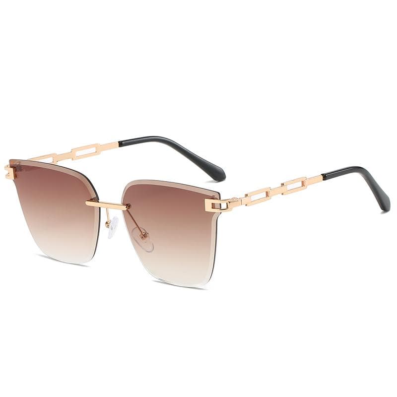 New Women Rimless Cat Eye Sunglasses Gradient Brown Cutting Lens Alloy Designer Sun Glasses For Female Eyewear show as picture
