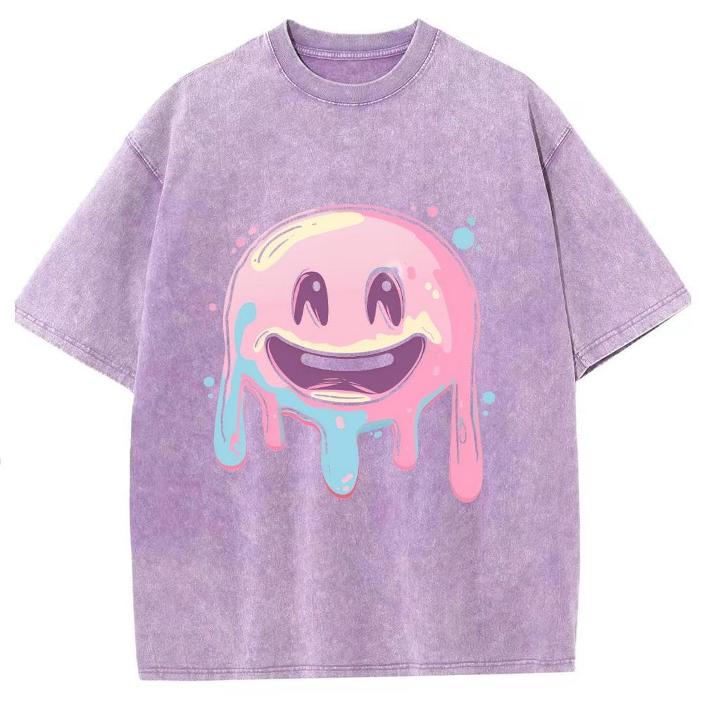 Graffiti Hand-Painted Stamped Print Women T-Shirt Washed Oversized Couple Short Sleeve Unisex Cute Sweetheart Top 2XL