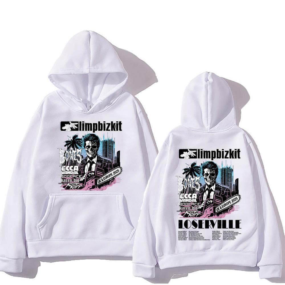 Limp Bizkit Pullovers UK and Europe Tour Graphic Printing Sweatshirts Men Women Oversized Clothing High Street Casual Pullovers XL white