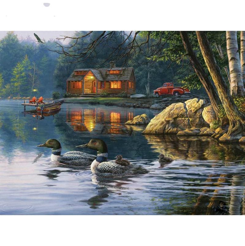 Diamond Embroidery Lake Car & Ducks Diamond Painting Cross Stitch Full Drill Rhinestone Mosaic Home 20X30CM
