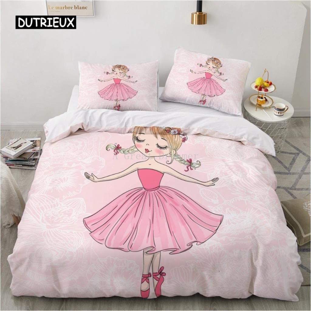 Ballet Dancing Girl Duvet Cover Cartoon Lovely Ballerinas Bedding Set Cute Princess Girls Quilt Cover For Children Kids Baby EU single(135x200cm)