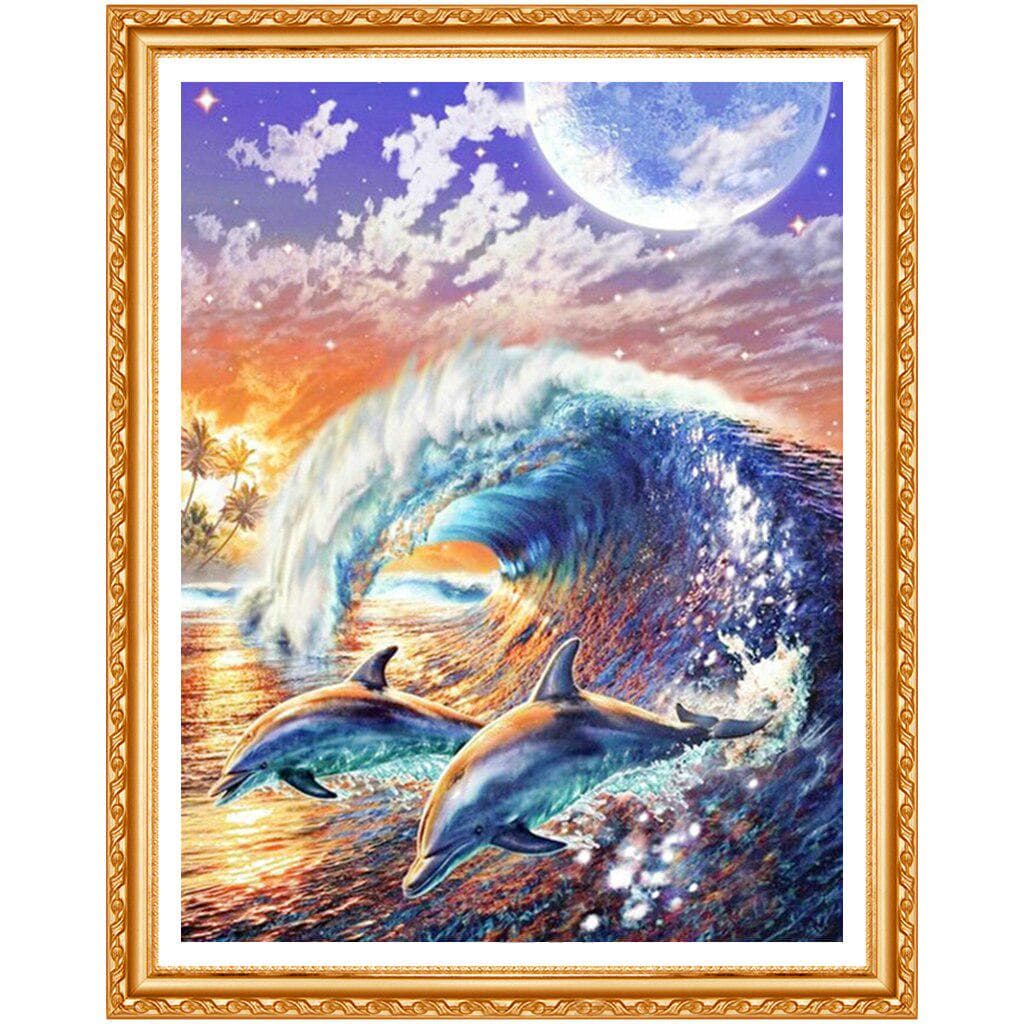 Diamond Painting Dolphin Wave Embroidery Full Round Diamond Cross Stitch Painting Home Decor 20X30CM