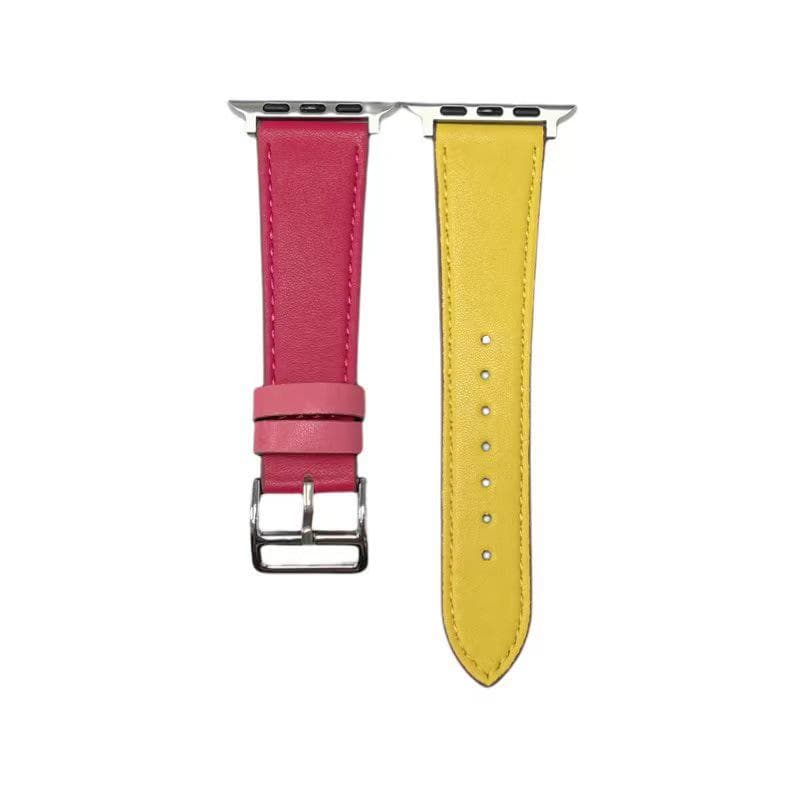 Compatible Hermes Style Leather Strap for Apple Watch 8/7/6/5/4/SE - Contrast Color Cross Pattern 42mm/44mm/45mm/49mm