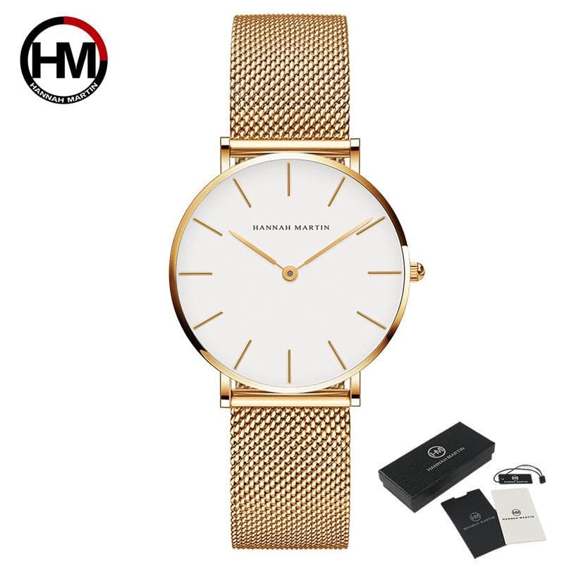 Hannah Martin Women’s Quartz Watches 3ATM Waterproof Luxury Crystal Women Bracelet Top Brand Fashion Ladies Quartz Watch Steel Female Wristwatch white