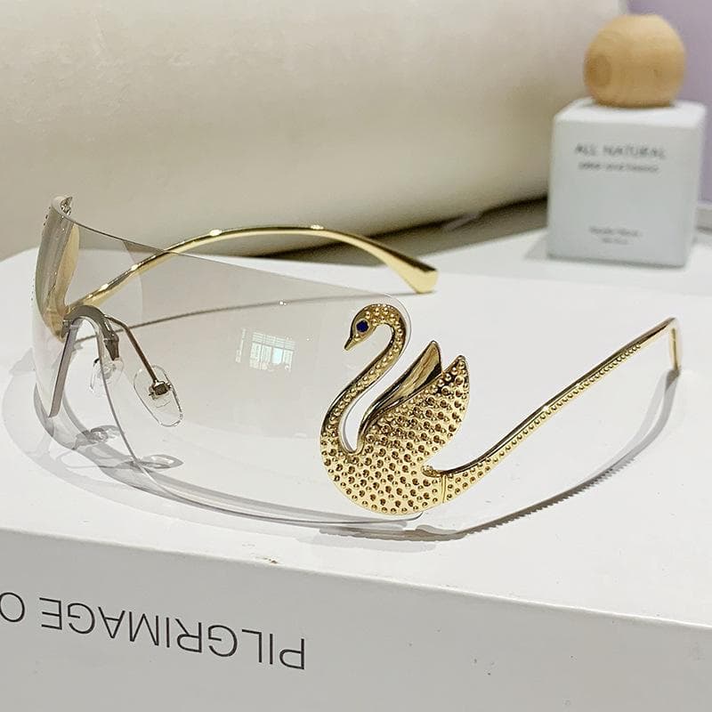 New Fashion Women Rimless Sunglasses Luxury Swan Shaped Eyewear Trendy Large Frame UV400 Protection 1PC